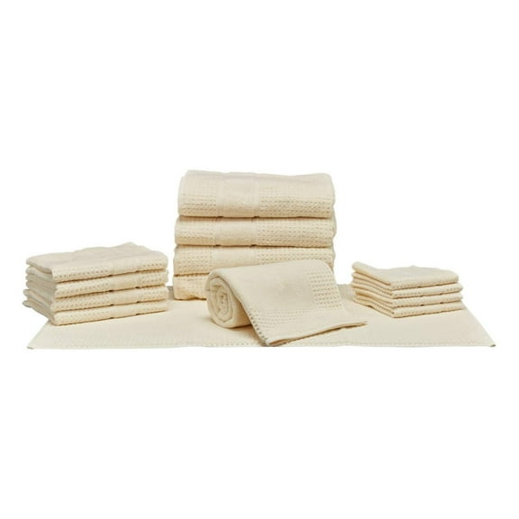 Turkish Waffle Towels 01 Set of 14 Pieces in Cream Color 100 Percent Cotton Luxury Textured
