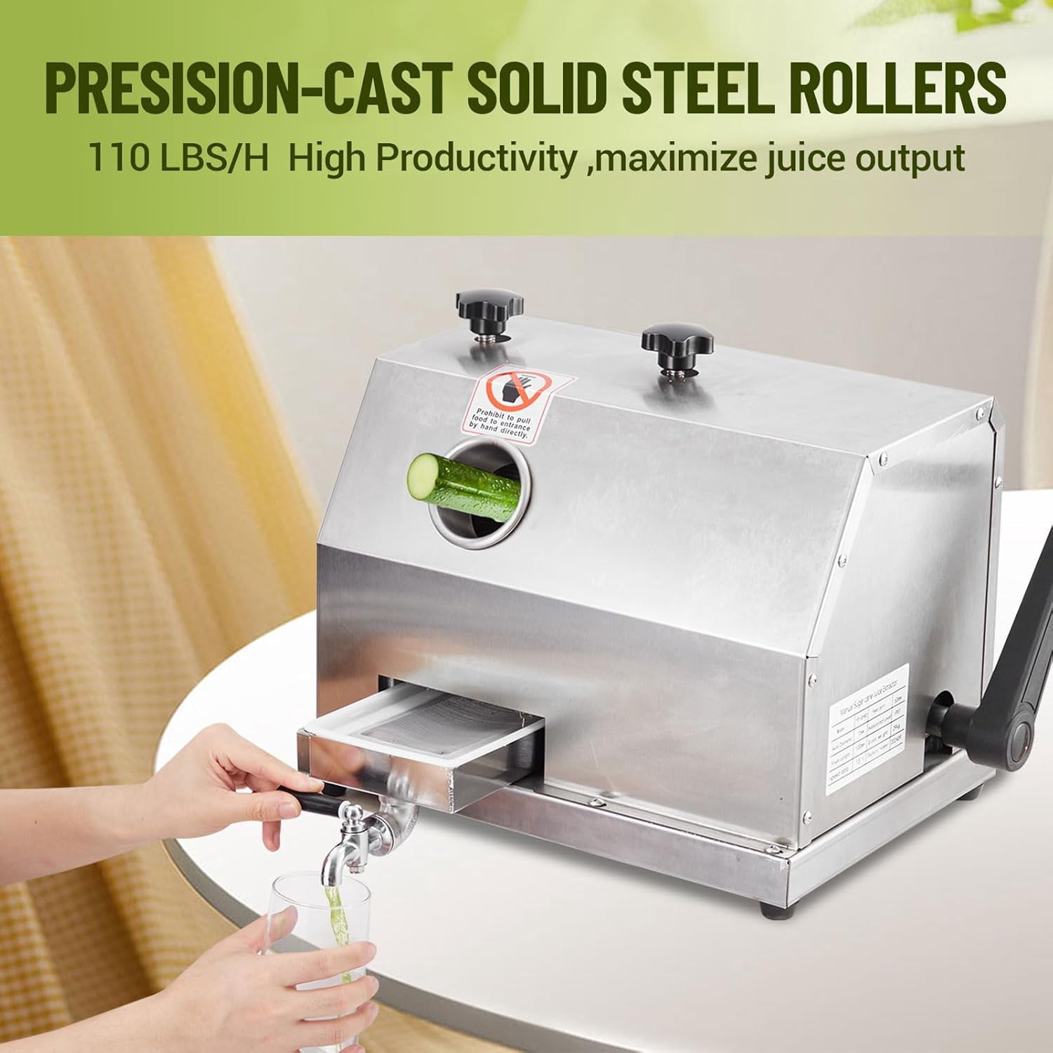 ChaoLink 86 Manual Sugar Cane Juicer Machine, 3 Stainless Steel Rollers, 2.4-Inch Large Feeding Chute, 110LBS/Hour, Portable Design