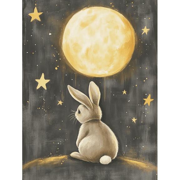 Moonlit Bunny Canvas Art Print, Suitable for Living Room, Bedroom, Nursery, Hallway, and Office Decoration.
