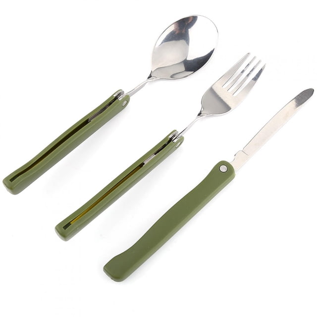 Dilwe Juego de Cubiertos, Juego de Cubiertos Plegable de Acero Inoxidable Tenedor Cuchara Cuchillo para Acampar al Aire Libre Senderismo Picnic Khall TJA01833