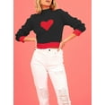 thumbnail image 3 of FOCUSNORM Women's Spring Autumn Knit Sweater Turtleneck Long Sleeve Heart Print Contrast Color Knitwear, 3 of 8