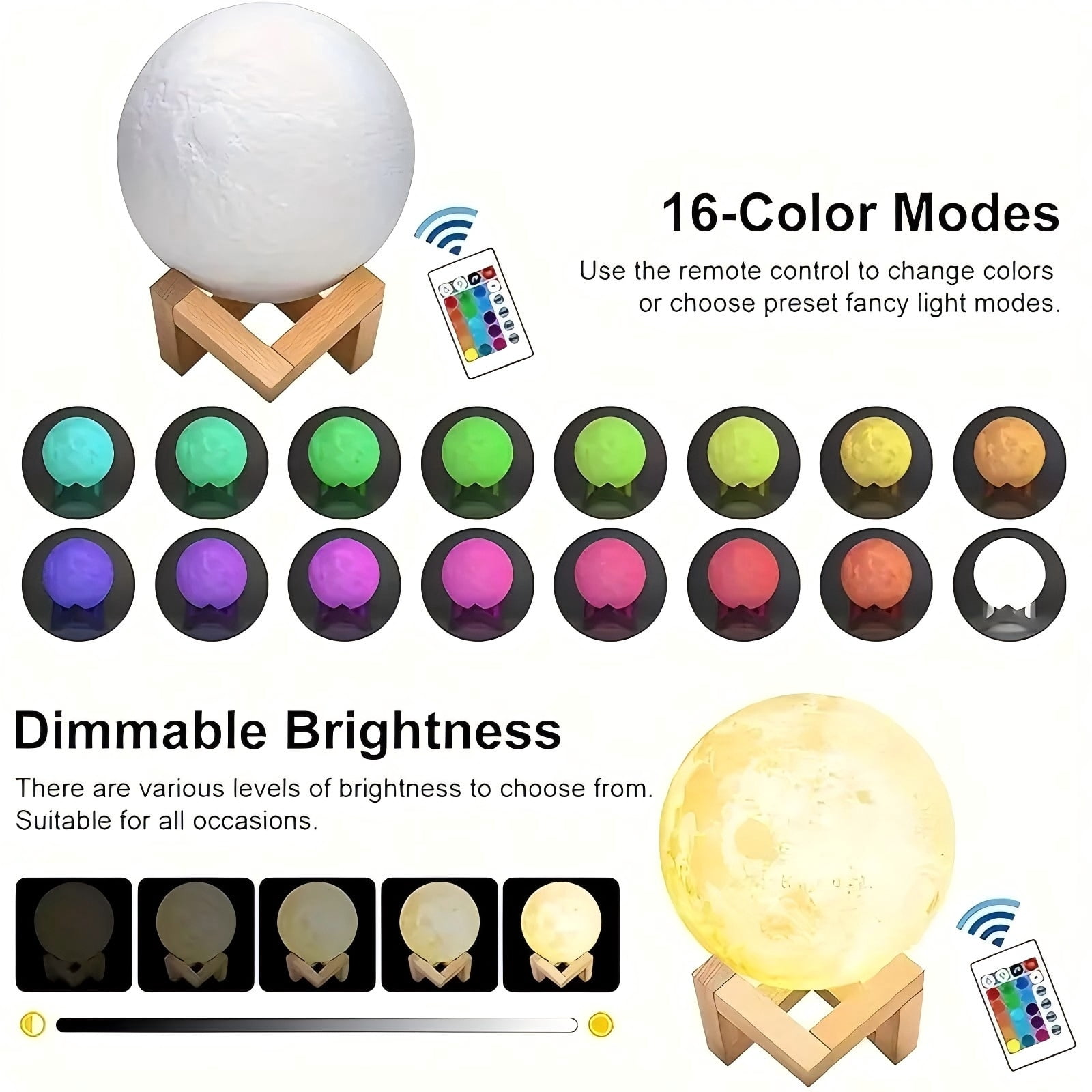 7.9 inch Large Moon Lamp Galaxy Starry Moon Night Light with Touch and Remote Control 16 Colors as Cool Lamp Gift for Boys or Girls