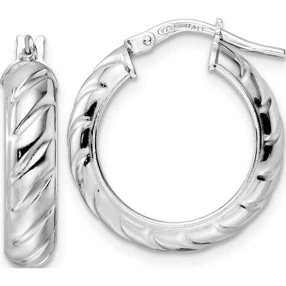 Sterling Silver Jbsp's Rhod-Plated Polished Textured Hoop Earrings (21.25 X 19.45) Made In Italy qle1362
