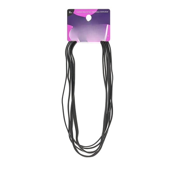 Women's Ouchless Thin Hair Flat Narrow Headwrap, Black, 6 Count