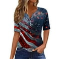 thumbnail image 2 of GaThRRgYP Women's Summer Short Sleeve Tops Outfits,Ladies' Independence Day Printed Button Up Three Quarter Sleeve 3/4 Sleeve V-neck Top/shirt Multicolor XXL, 2 of 5