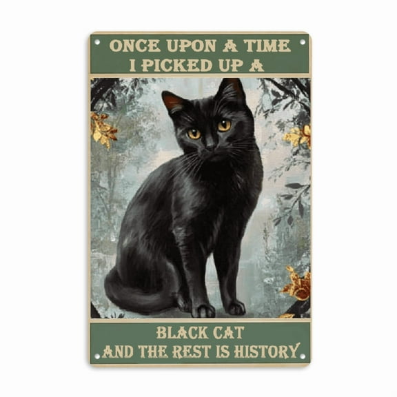 Grilses Vintage Metal Tin Sign Once Upon a Time I Picked Up a Black Cat and The Rest is History Retro Metal Tin Sign for Home Coffee Wall Decor, 2D Flat