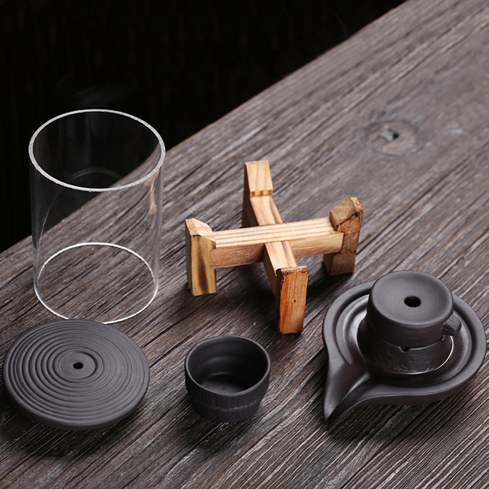 BIMZUC Buddhist Cone Backflow Incense Burner Ceramic Smoke Waterfall Holder For Living Room Decor Feng Shui Decoration, Black, 6.9 inches / 17.5 cm
