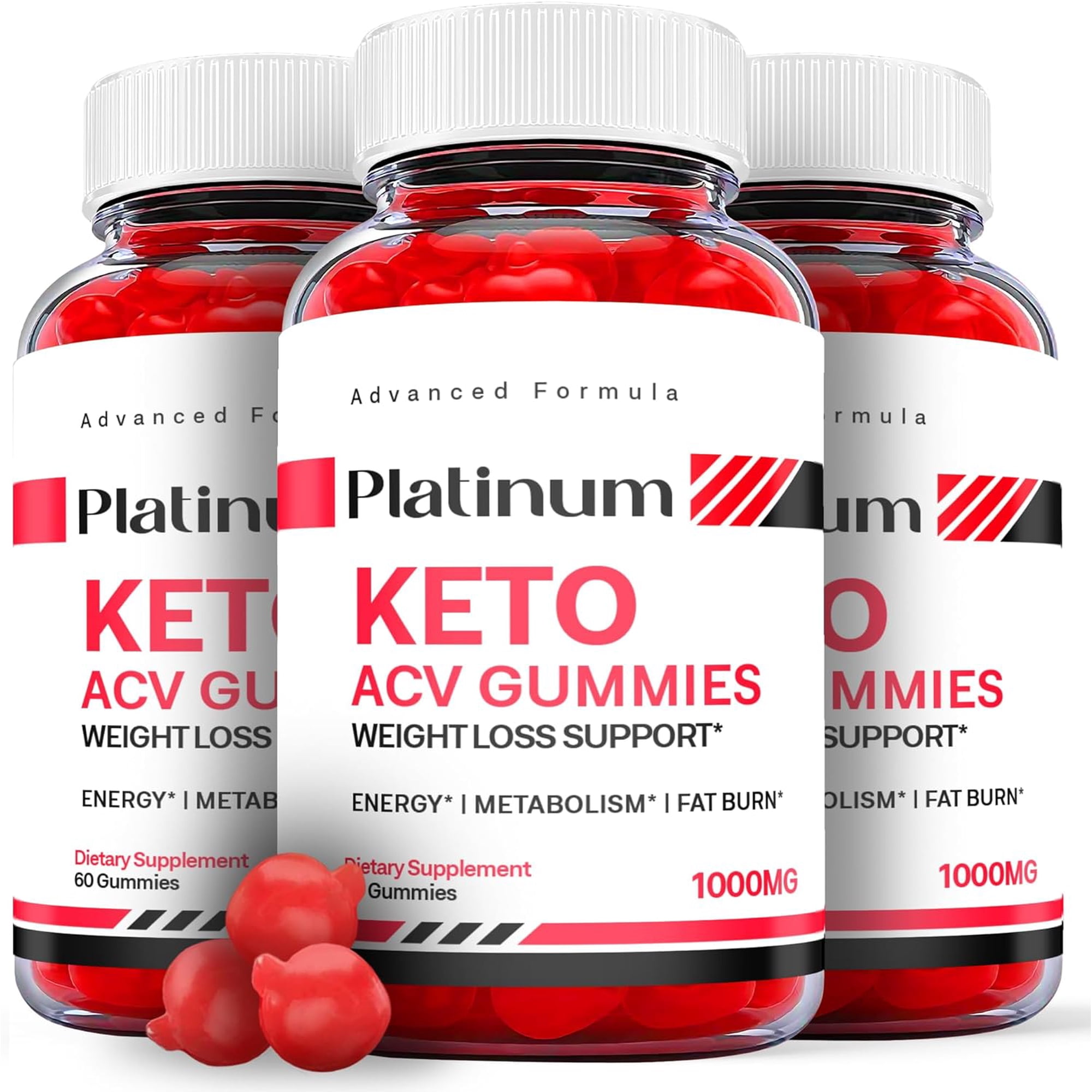 (3 Pack) Platinum Keto ACV Gummies - Apple Cider Vinegar Supplement for Weight Loss - Energy & Focus Boosting Dietary Supplements for Weight Management & Metabolism - Fat Burn - 180 Gummies