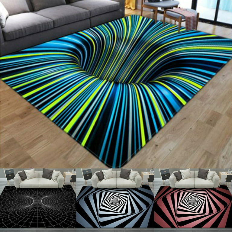 Leaveforme 100*150cm Area Rug, 3D Vortex Illusion Rug, Fashion Trap Carpet  of Polyester, Machine Washable Fluffy Anti-Skid Rug, Anti-Fatigue Floor Mat  for Living Room, an Eye-catching Home Decor 