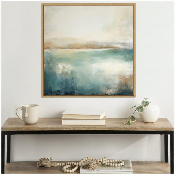 Kate and Laurel Sylvie Abstract Calming Lake Landscape Framed Canvas Wall Art by The Creative Bunch Studio 30 x 30 Natural, Coastal, Abstract, Landscapes Art for Wall Decor, Living Room, Bedroom