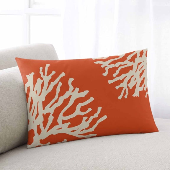 Coral Orange Throw Pillow Covers, Coastal White Ocean Marine Nautical Beach Soft Breathable Pillow Cases with Invisible Zipper for Sleeping, Standard Pillowcases for Couch Bed Sofa Chair 20x26 Inches