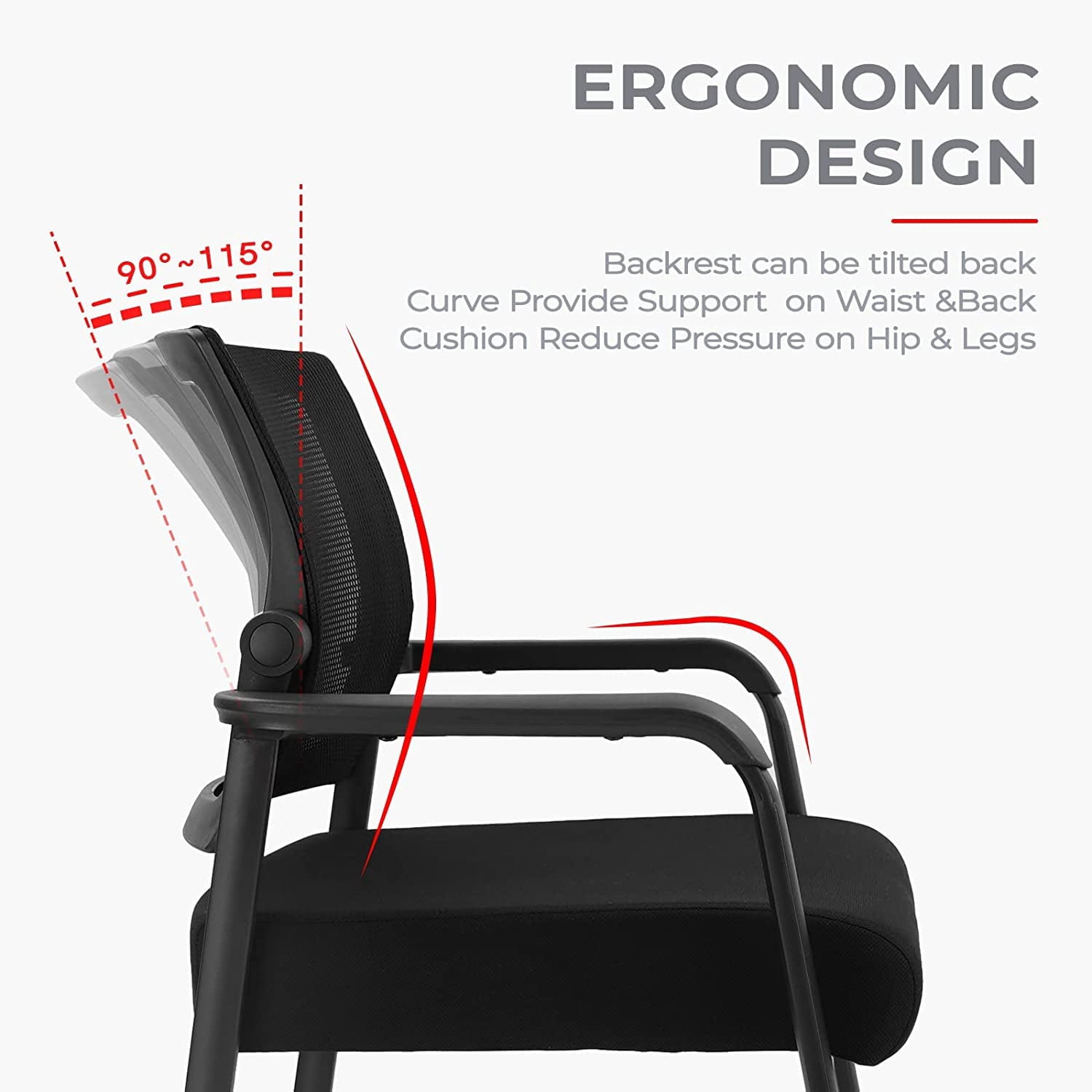 KLASIKA Waiting Room Chairs with Wheels, Adjustable Mesh Backrest, Desk Chair with Ergonomic Lumbar Support and Thickened Seats Cushion, Black