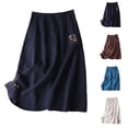 thumbnail image 2 of Women's A-Line Summer Embroidered Linen Skirt - Casual Elastic High Waisted Loose Boho Midi Skirts with Pockets, 2 of 7