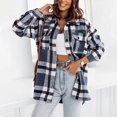 thumbnail image 6 of womens pea coat Women's Plaid Shacket Jacket Long Flannel Button Down Coats Shirts Trendy Long Sleeve Casual Boyfriend Blouse Coats womens plaid shirt short sleeve, 6 of 7