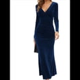 thumbnail image 1 of Vestido Elegante de Terciopelo para Mujer, con Escote en V Profundo, Cruzado A la Cadera, Liso, de Larga, para Fiesta de Noche, Cóctel o Graduación Azul Oscuro XL, 1 of 9