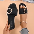 thumbnail image 4 of Eltusu Women Flat Slide Sandals, Holiday Slip On PU Open Toe Summer Shoes Black Size 8.5, 4 of 6