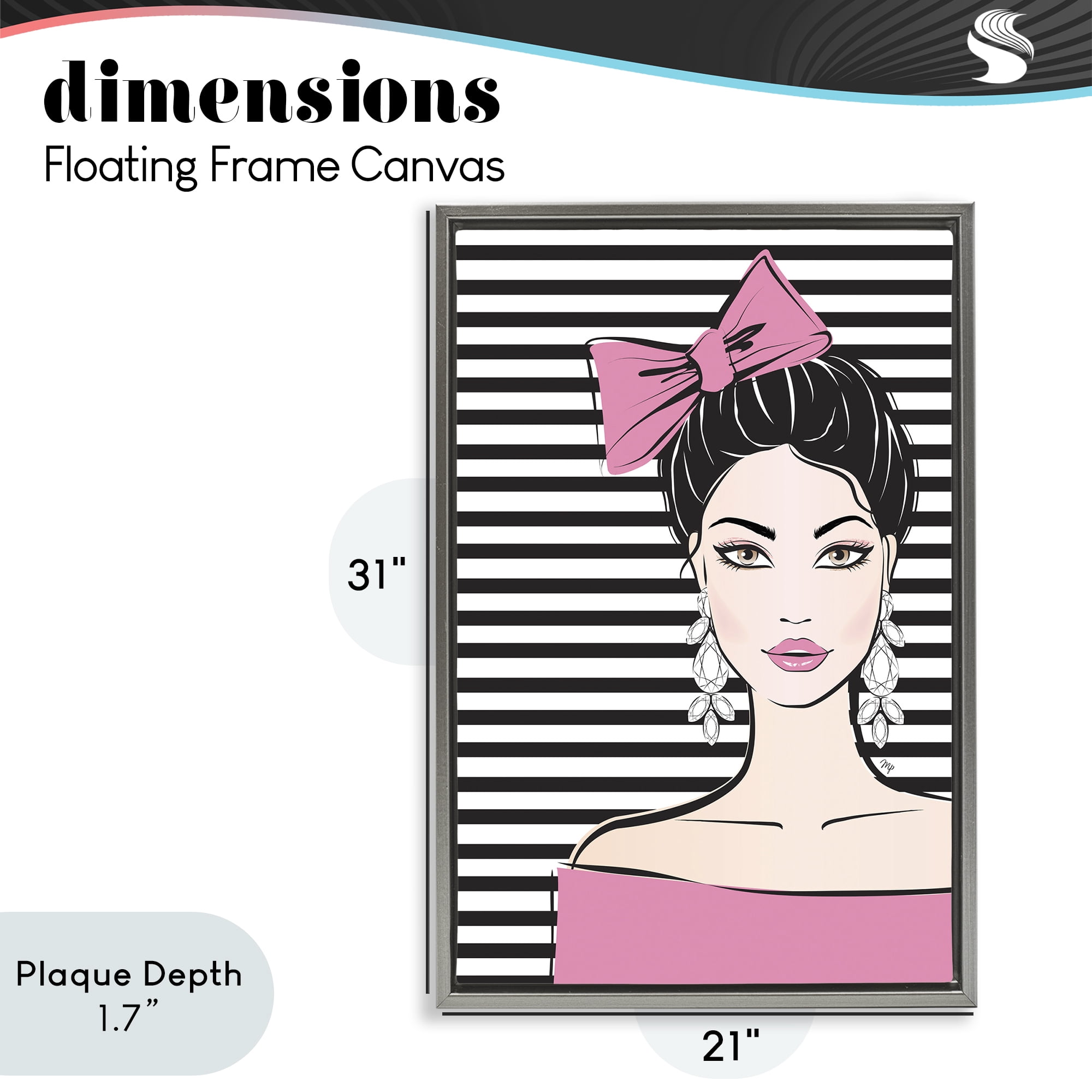 Stupell Industries Girl with Pink Bow & Earrings Gray Framed Floater Canvas Wall Art, design by Martina Pavlova