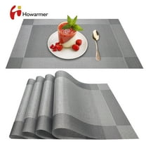 Howarmer Silver Black Rectangle Placemats for Dining Table, Washable Woven Vinyl Placemat Non-Slip Heat Resistant Kitchen PVC Table Mats Easy to Clean ( 4pcs Placemats, Silver Black )