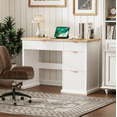 thumbnail image 6 of 47" Farmhouse Executive Desk, Home Office Desk with Drawers and Charging Station, Wood Home Office Desk, Fluted Computer Writing Desk for Study, Living Room, Bedroom, 6 of 7