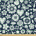 thumbnail image 2 of Ambesonne Navy Fabric by the Yard Microfiber, Heart Butterflies Leafs, 2 Yards, Navy Blue and White, 2 of 4