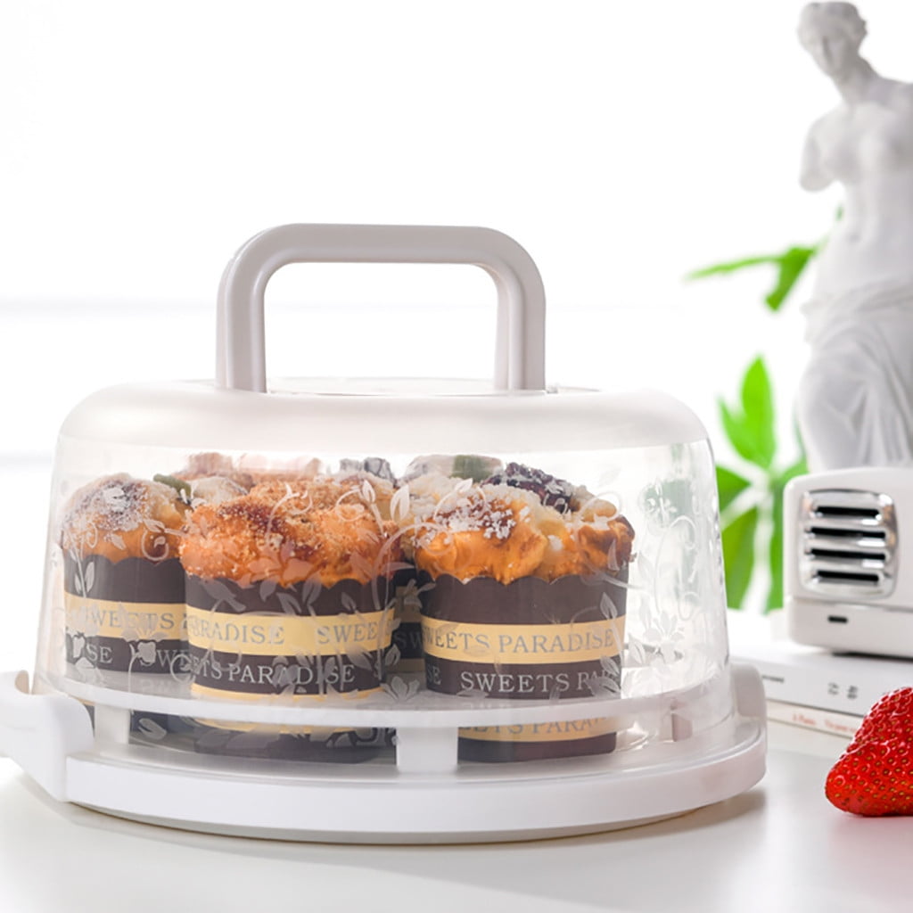 Werulen 2Pcs Portable Transparent Cake Carrier Box, Airtight Sealed Lid Anti-Odor Fresh Food Storage, Bento Snack Container for Picnic Party Travel, Reusable Plastic Dessert Keeper