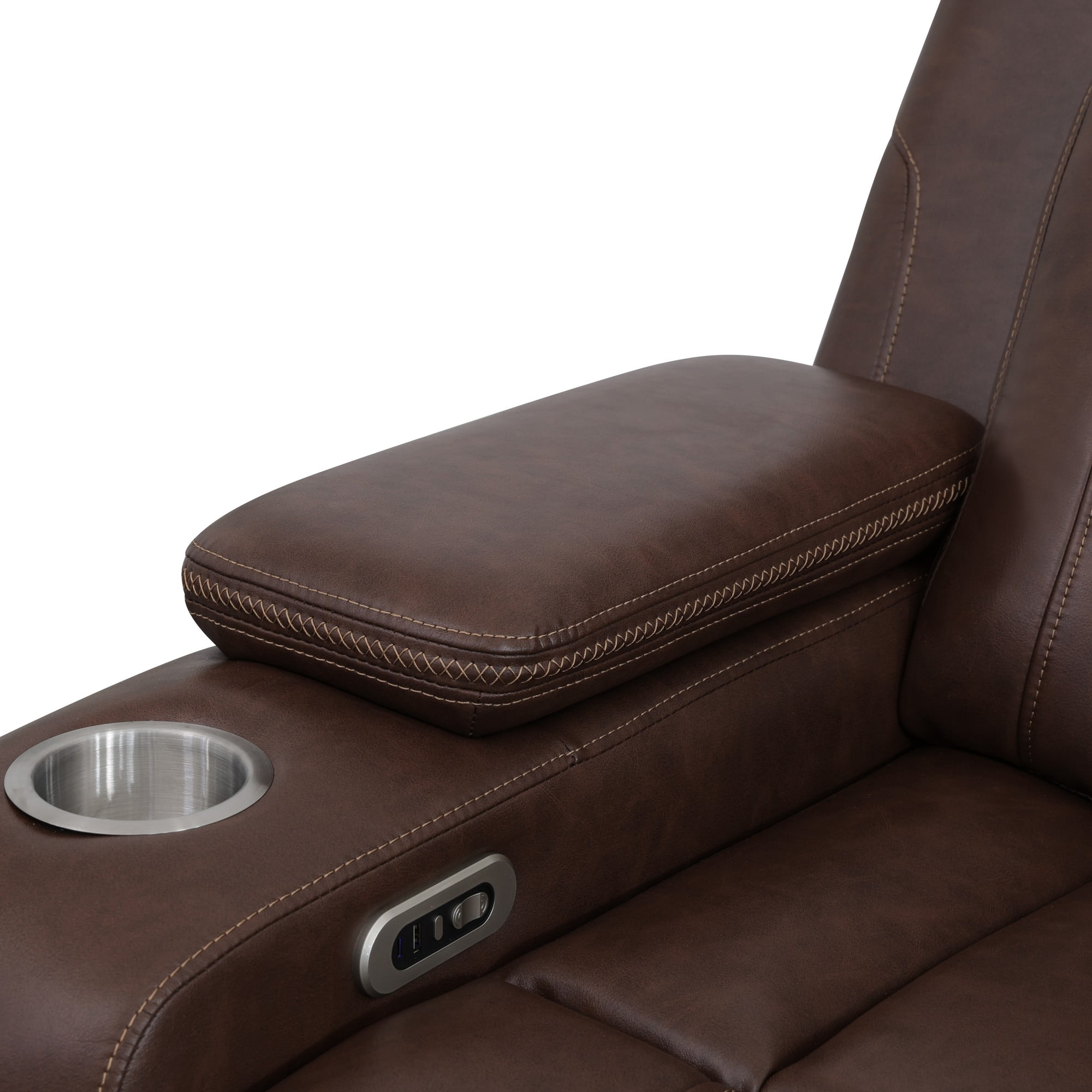 Gewnee Single Recliner Chair, Air Leather Home Theater Reclining Sofa with Dual Cup Holders & Bottom LED Ambient Light, Ergonomic Adjustable Recliner for Living Room Bedroom, Reddish-brown
