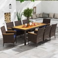 thumbnail image 2 of Gymax 9 Pieces Patio PE Wicker Dining Set Outdoor Acacia Wood Table & Chairs, 2 of 10