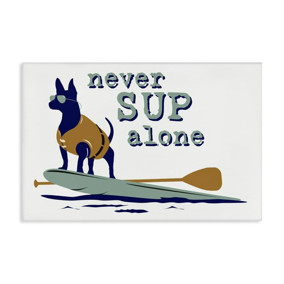 Stupell Industries Never Paddleboard Alone Dog Animals Painting Wrapped Canvas Art Print Wall Art, 24 x 16