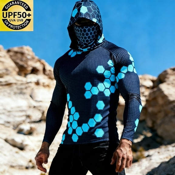 Yaoyar Men's UPF 50 Sun Protection Hoodie Shirt Long Sleeve UV SPF Fishing Lightweight Shirts with Mask Rash Guard
