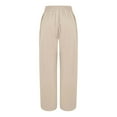thumbnail image 4 of Jxximdong Pants for Women Women Summer High Waisted Cotton Linen Palazzo Pants Wide Leg Long Pant Trousers With Pocket Beige L Trousers, 4 of 5