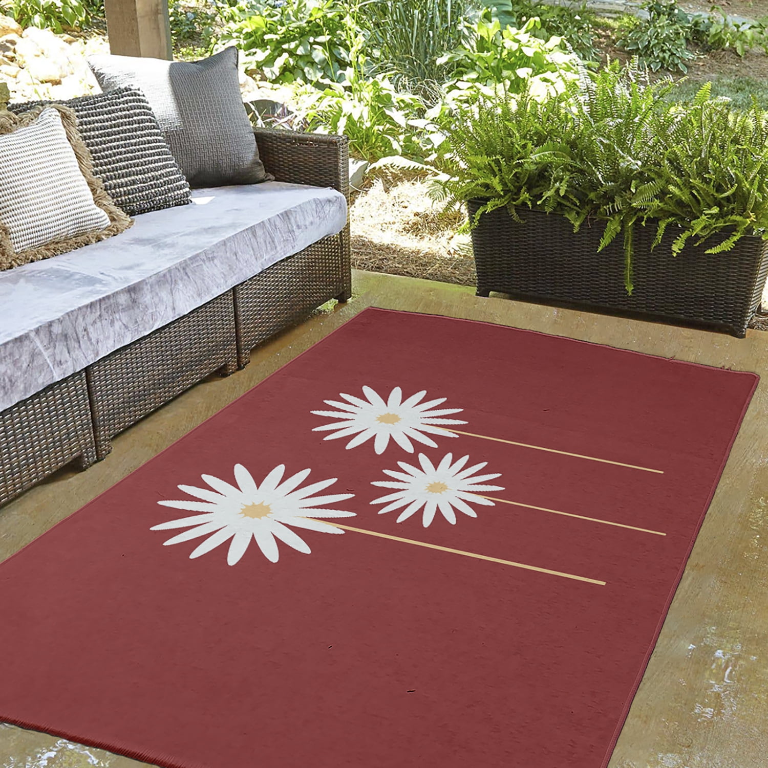 Simply Daisy 3' x 5' Ligonberry Red Floral Print Spring Chenille Indoor/Outdoor Rug