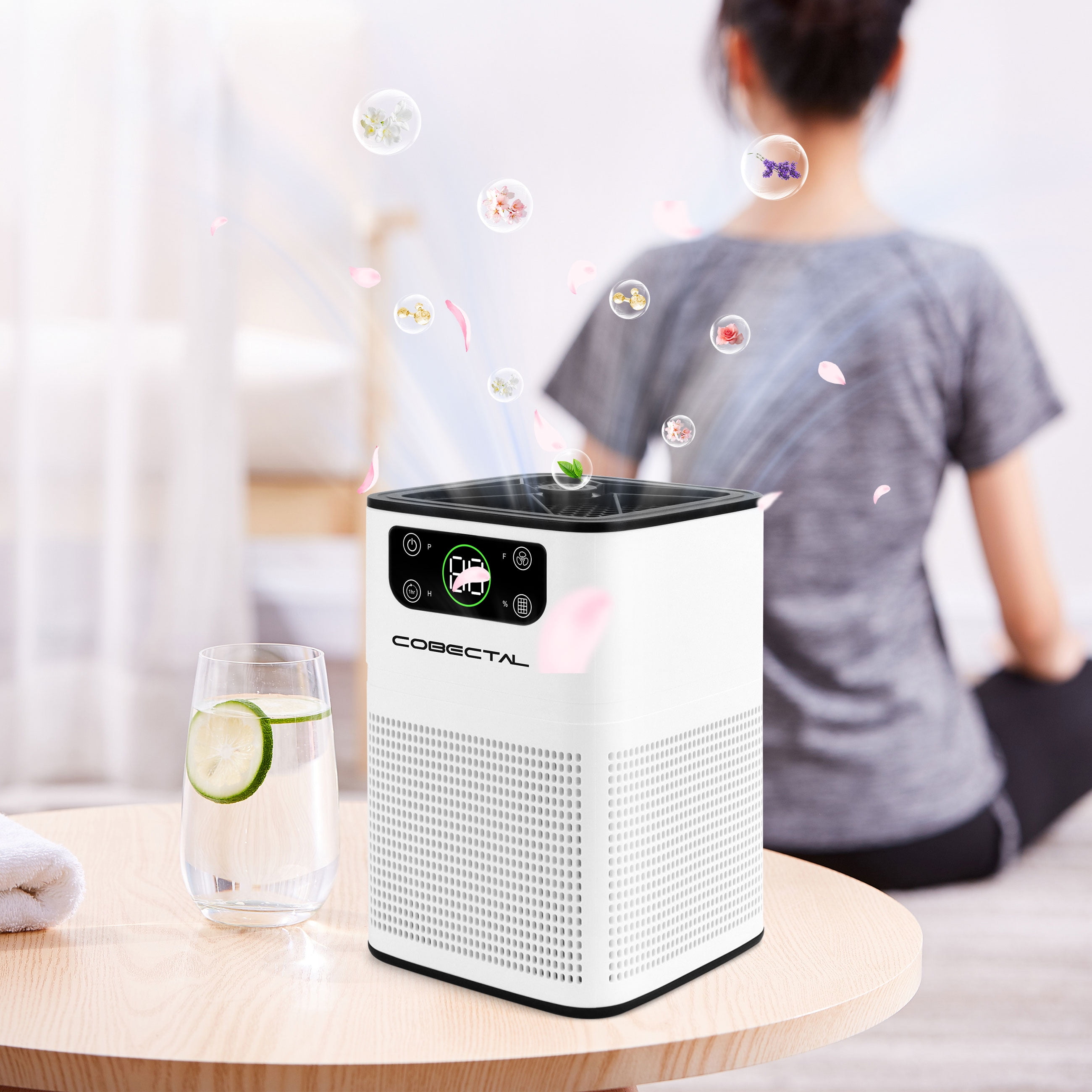 Cobectal HEPA Air Purifier for Smoking, Aroma Purification, 24dB ZQA-3000A Coverage 300 Sq Ft, White