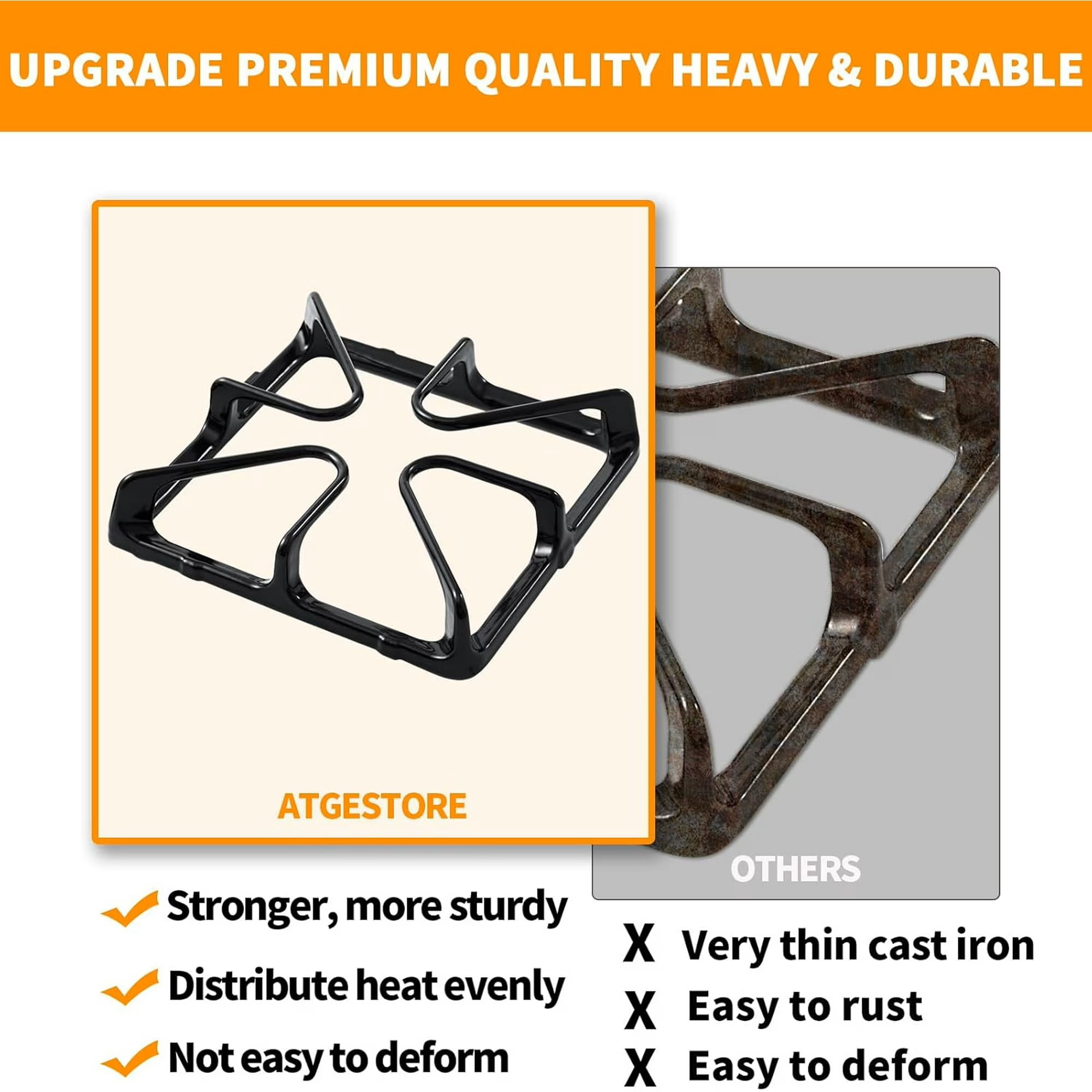 Premium WB31K10034 Gas Range Surface Burner Grates Replacement Parts For GE Stove Parts  Cooktop Parts Cast Iron Gas Stove Rack, Top Burner Rack Sets 4-Pack