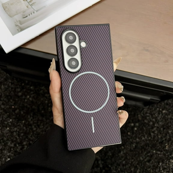 Designed for Samsung Galaxy Z Fold 7 Case Magnetic with Hinge Protection [Compatible with Mag-Safe] Carbon Fiber Texture Shockproof Protective Cover Case for Samsung Galaxy Z Fold 7, Purple