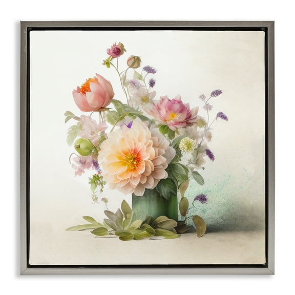 Stupell Industries Spring Floral Bouquet Botanical & Floral Painting Gray Floater Framed Canvas Art Print Wall Art, 25 x 25