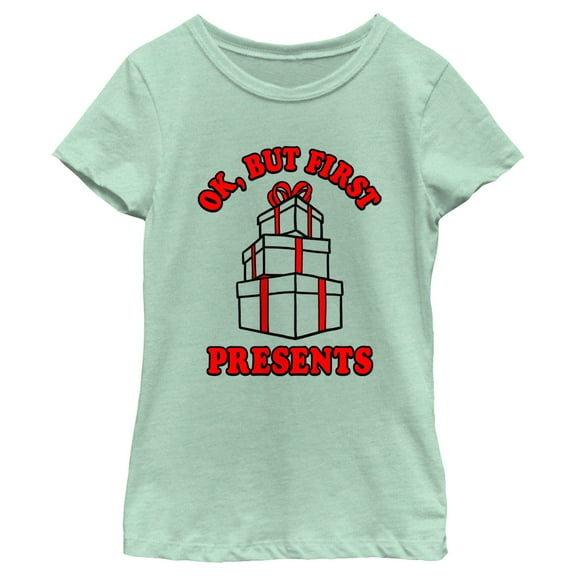 Girl's Lost Gods But First Presents Graphic Tee Mint Medium