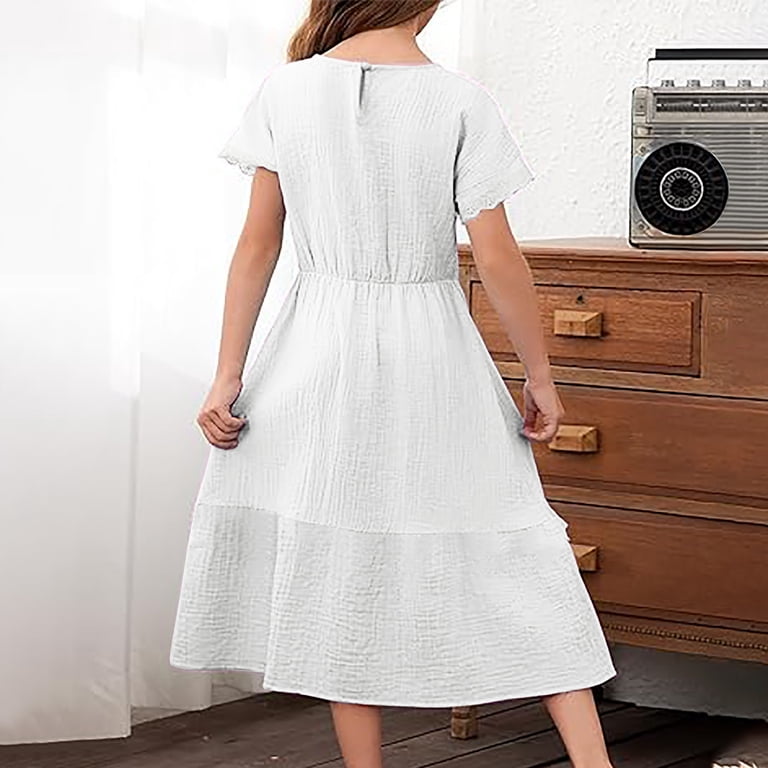 juniors casual spring dresses Gamivast Girls Summer Dress Flowy Elegant A Line Midi Dress Short Sleeve  Crewneck Boho Beach Dress Sundress Vacation Casual Spring Dresses for  Juniors