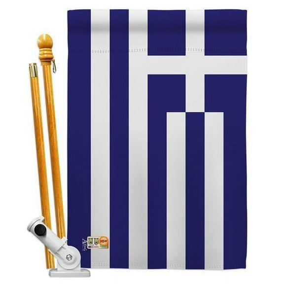 Americana Home & Garden AA-CY-HS-140094-IP-BO-D-US18-AG 28 x 40 in. Greece Flags of the World Nationality Impressions Decorative Vertical Double Sided House Flag Set & Pole Bracket Hardware Flag Set