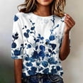 thumbnail image 2 of Domzest Half Sleeve Tops for Women Crew Neck Boho Floral Print Shirt Loose Fit Lightweight Dressy Casual Basic Blouse Blue M, 2 of 6