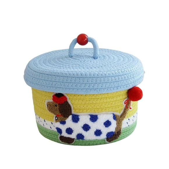 Handwoven Decorative Rope Storage with Lid Cute Animal Toy Organizer for Living Room Area Home