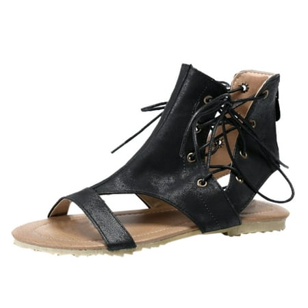 

Honeeladyy Sales Women s Roman Style Summer Flat Lace-Up Beach Open Toe Breathable Sandals Shoes