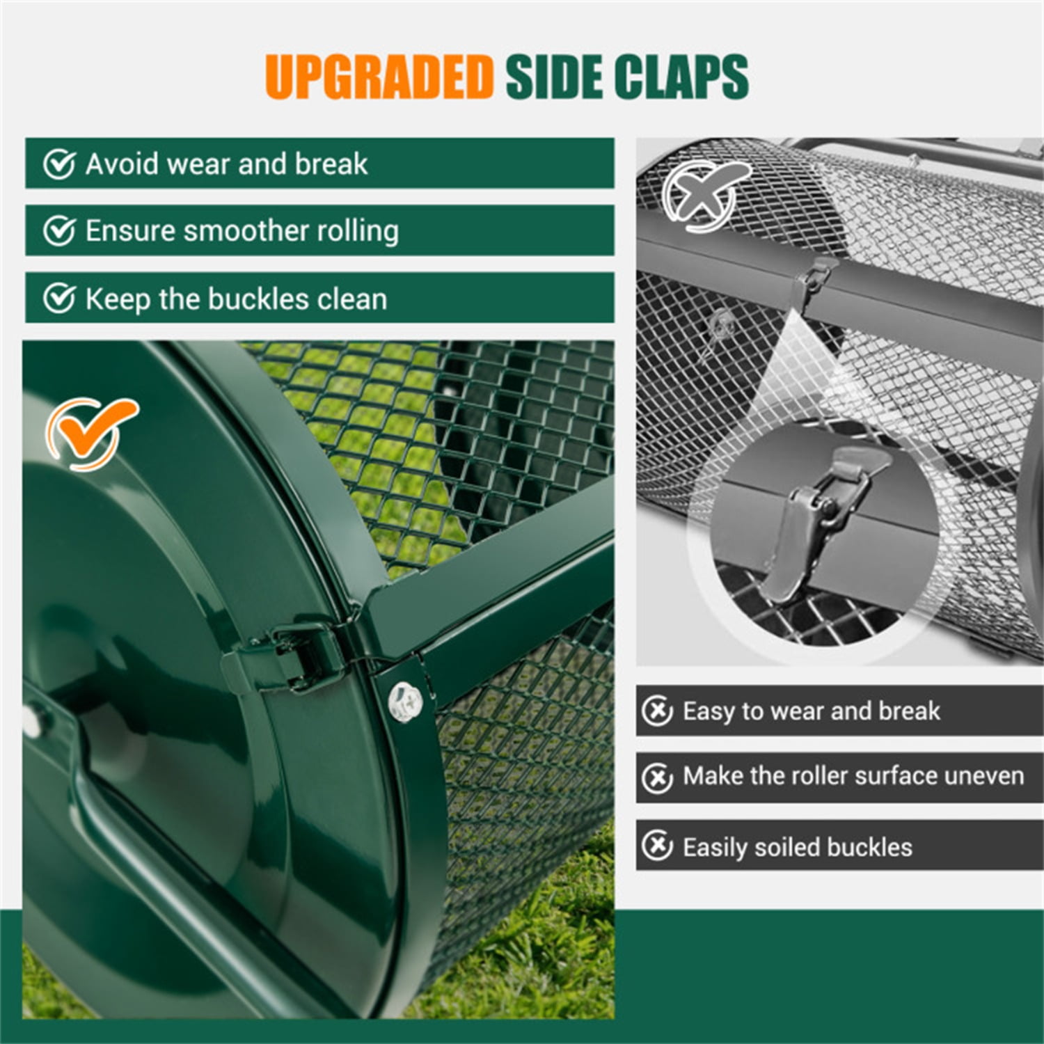 24-Inch Metal Mesh Compost Spreader with 2.7 Cu.ft Large Capacity, Heavy-Duty Rustproof Lawn Spreader for Peat Moss/Topsoil/Sand-Green