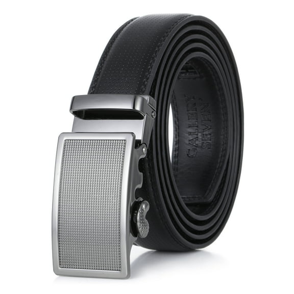 Beveled Plaque Leather Ratchet Belt