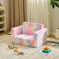 thumbnail image 3 of Ktaxon Convertible Sofa for Little Ones, 2-in-1 Toddler Couch with Side Pockets, Flannel Foldable Nap Lounge for Playroom or Bedroom Pink, 3 of 7