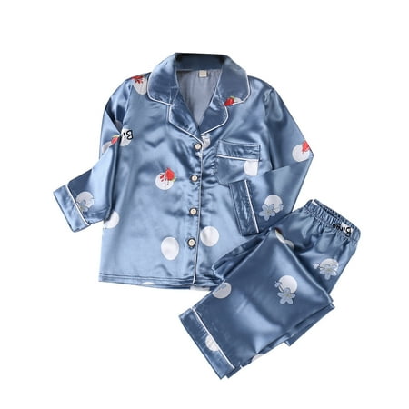 

EHTMSAK Toddler Baby Children Girl Boy 2PCS Outfits Long Sleeve Silk Clothing Set Print T Shirts and Pants Pajamas Set Sky Blue 1Y-7Y 100