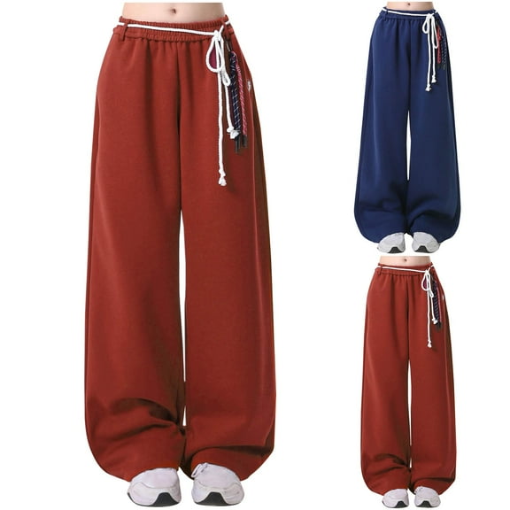 HAPIMO Women's Sports Activewear Loose Pants Embroidered for Girls Sweatpants Drawstring Teens Workout Casual Trousers Pockets Spring High Waist Wide Leg Pants Fall Blue L