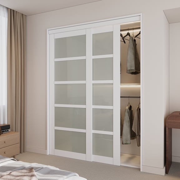 48" x 80" Assembled Finish Glass Sliding Closet Door with Installation Hardware Kit