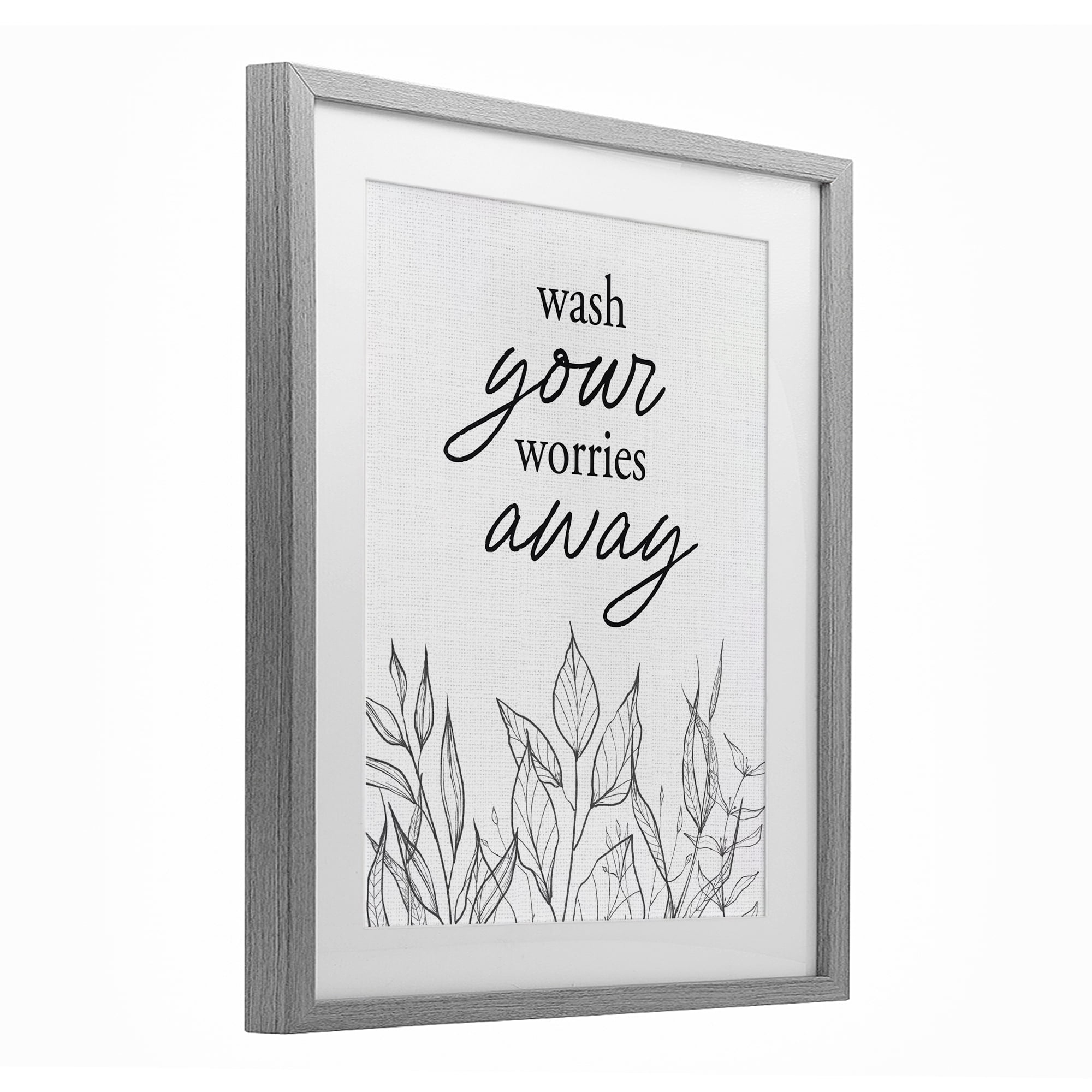 Wash Your Worries Away Minimalist Gray Framed Print Under Glass, design by Lettered and Lined