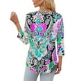 thumbnail image 5 of Aobny T-Shirt Women Blue Bohemian Loose Shirt V-Neck 3/4 Sleeve Fancy Tops for Women,XL, 5 of 7