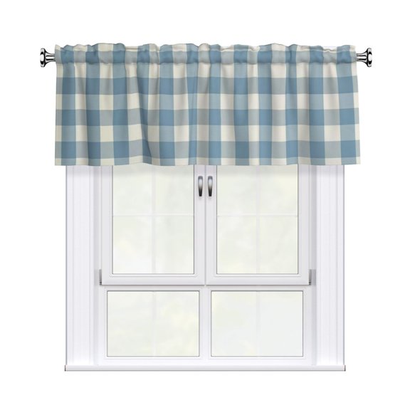 Blue White Buffalo Check Valance 54x18 Inch, Rod Pocket Farmhouse Kitchen Valance, Light Filtering Plaid Window Valance for Kitchen Bathroom Small Window